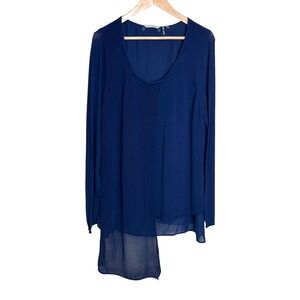 Soft Surroundings Women's Blue Long Sleeve Knit Chiffon Tunic Top XL